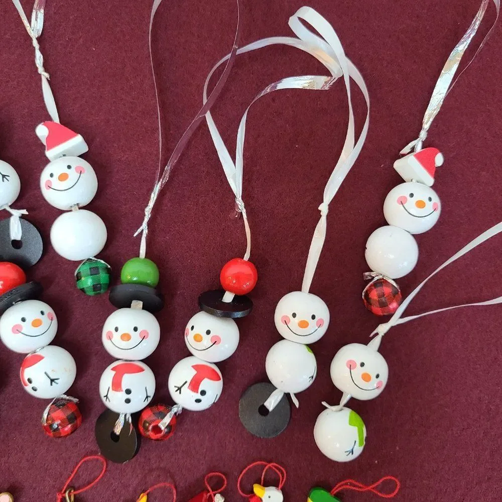 Festive Wooden Christmas Snowman Bead & Miniature Wooden Christmas Tree Ornament